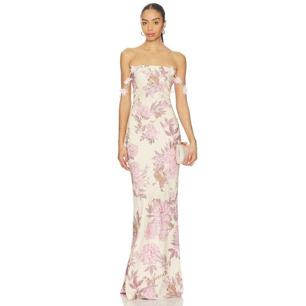 NWOT BRONX BANCO Magnolia Rosie Off-Shoulder Floral Column Gown, wedding guest